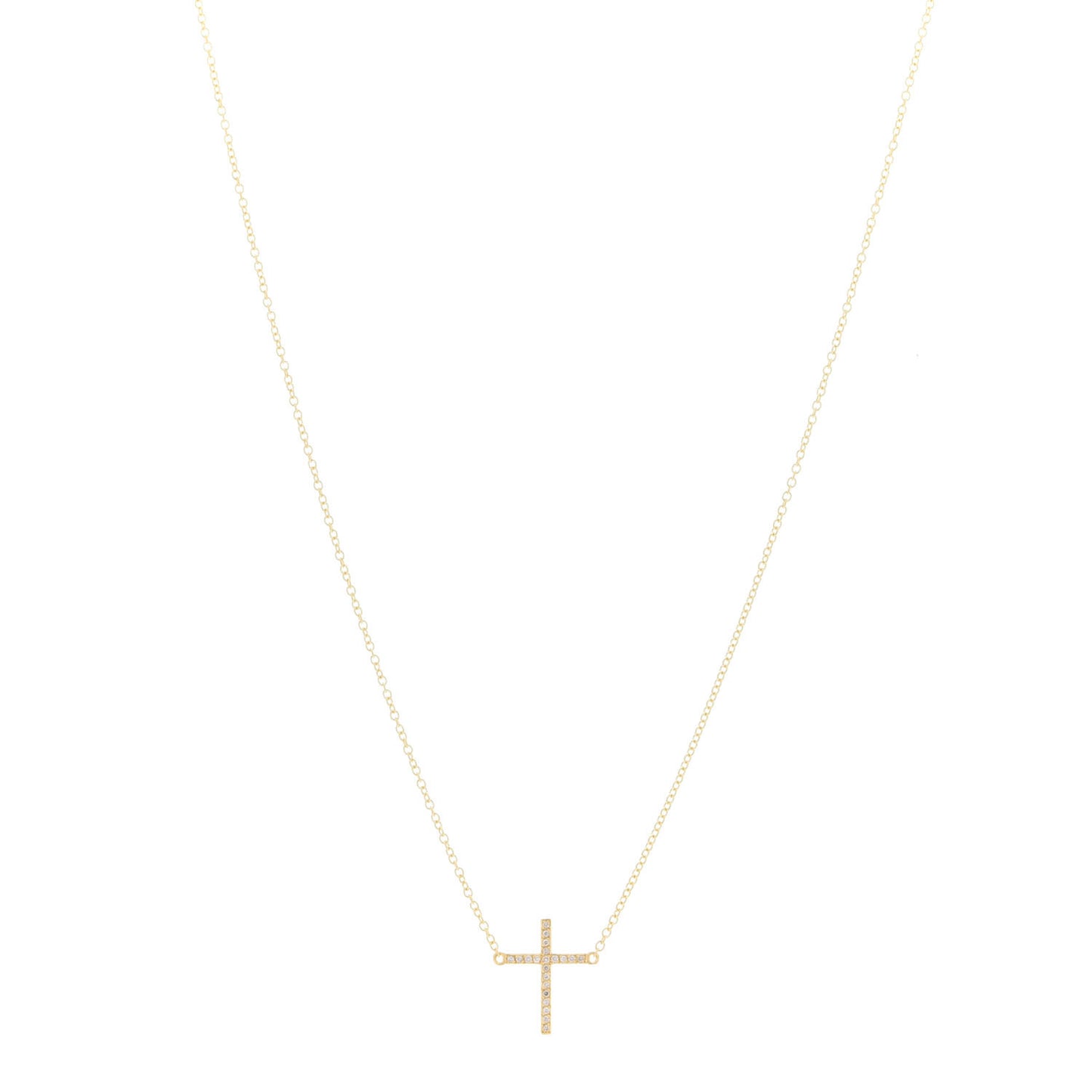 18K Yellow Gold Diamond Cross Pendant Necklace