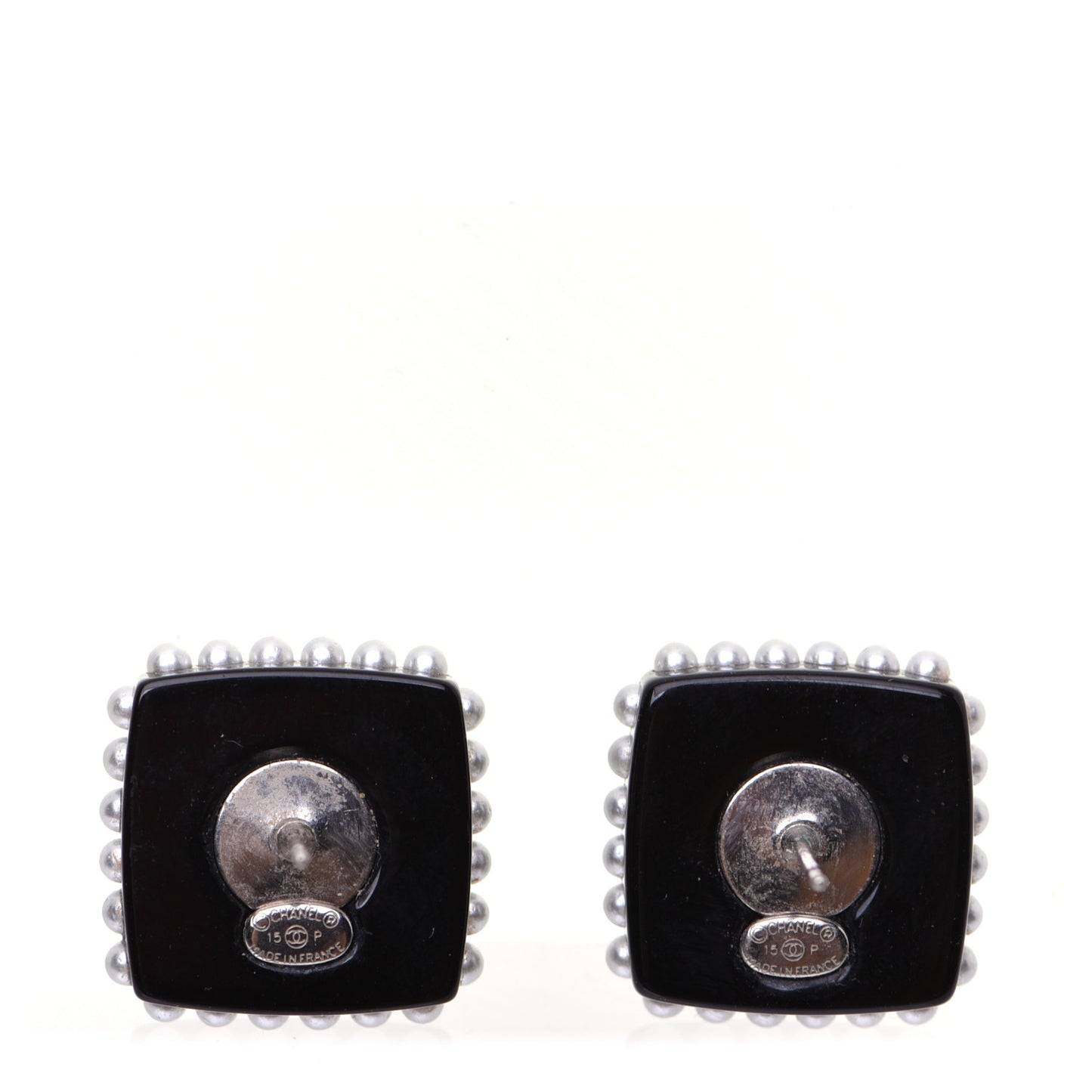 Resin Pearl Square CC Earrings Black