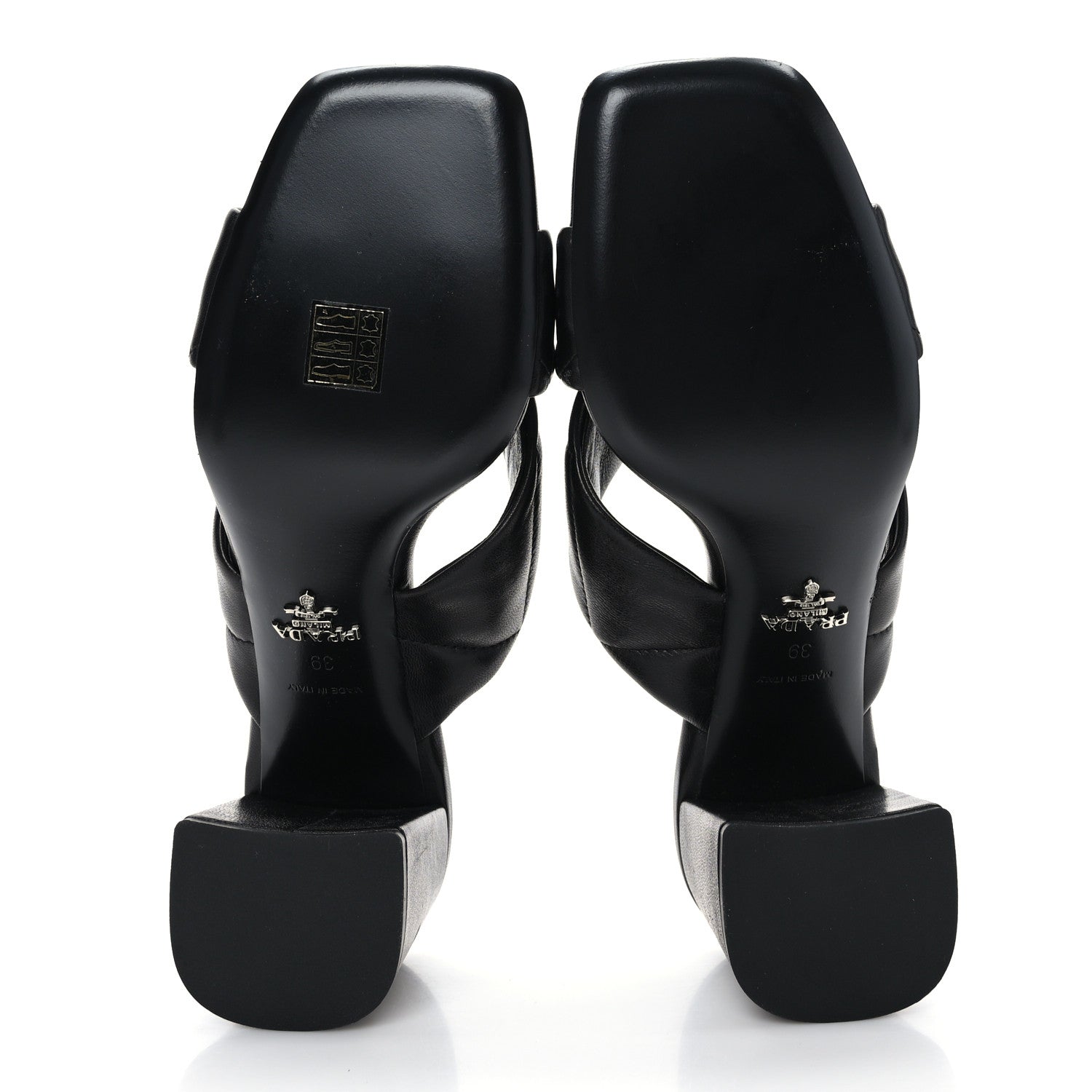 Prada Nappa Logo Quilted Crisscross 65mm Block Heel Slide Sandals 39 Black 5 of 7