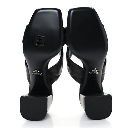 Prada Nappa Logo Quilted Crisscross 65mm Block Heel Slide Sandals 39 Black 5 of 7
