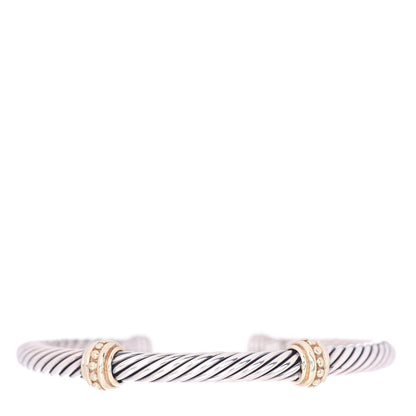 David Yurman Sterling Silver 14K Yellow Gold 5mm Cable Classics Two Station Bracelet 1 of 5