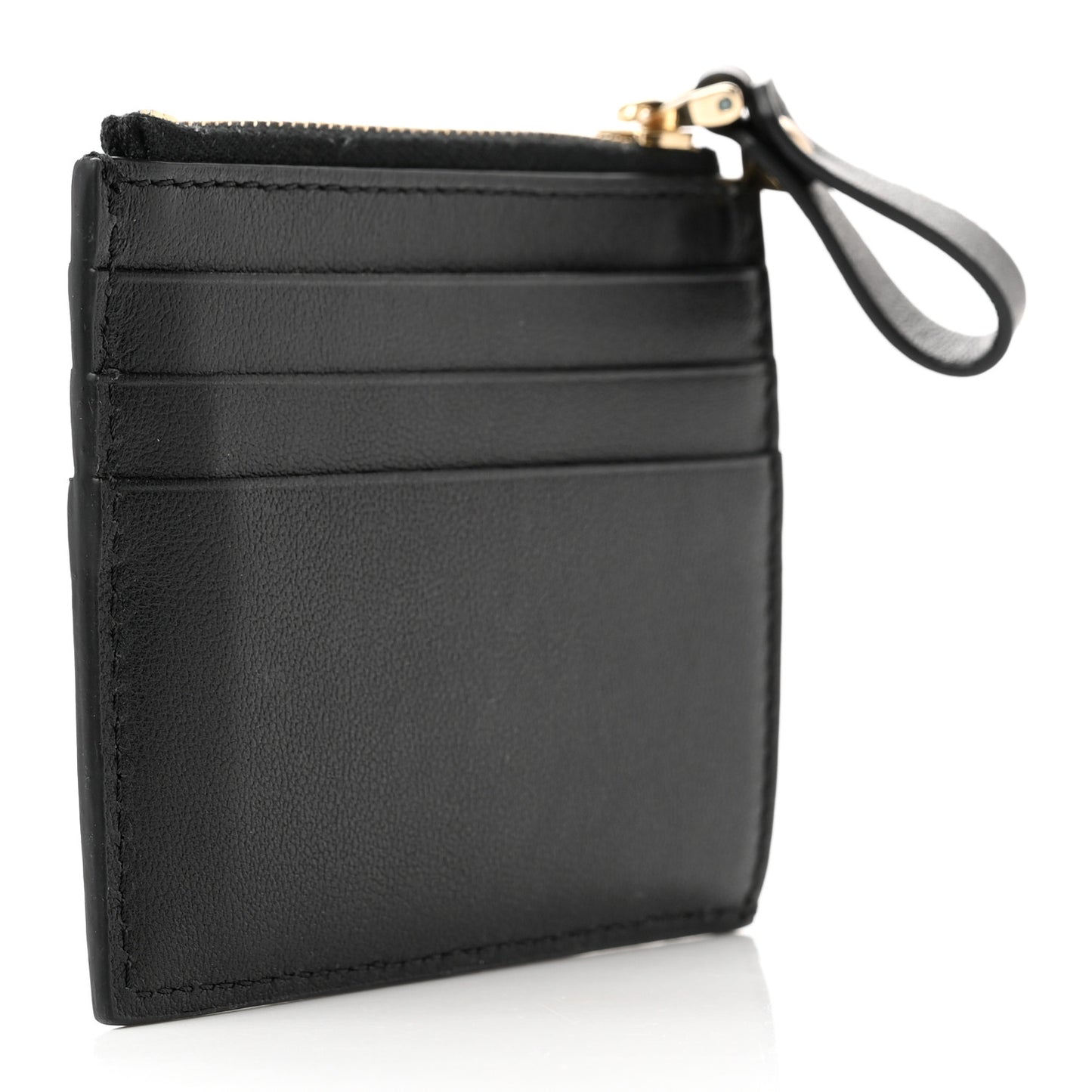 Vitello Rockstud Card Holder With Zipper Black
