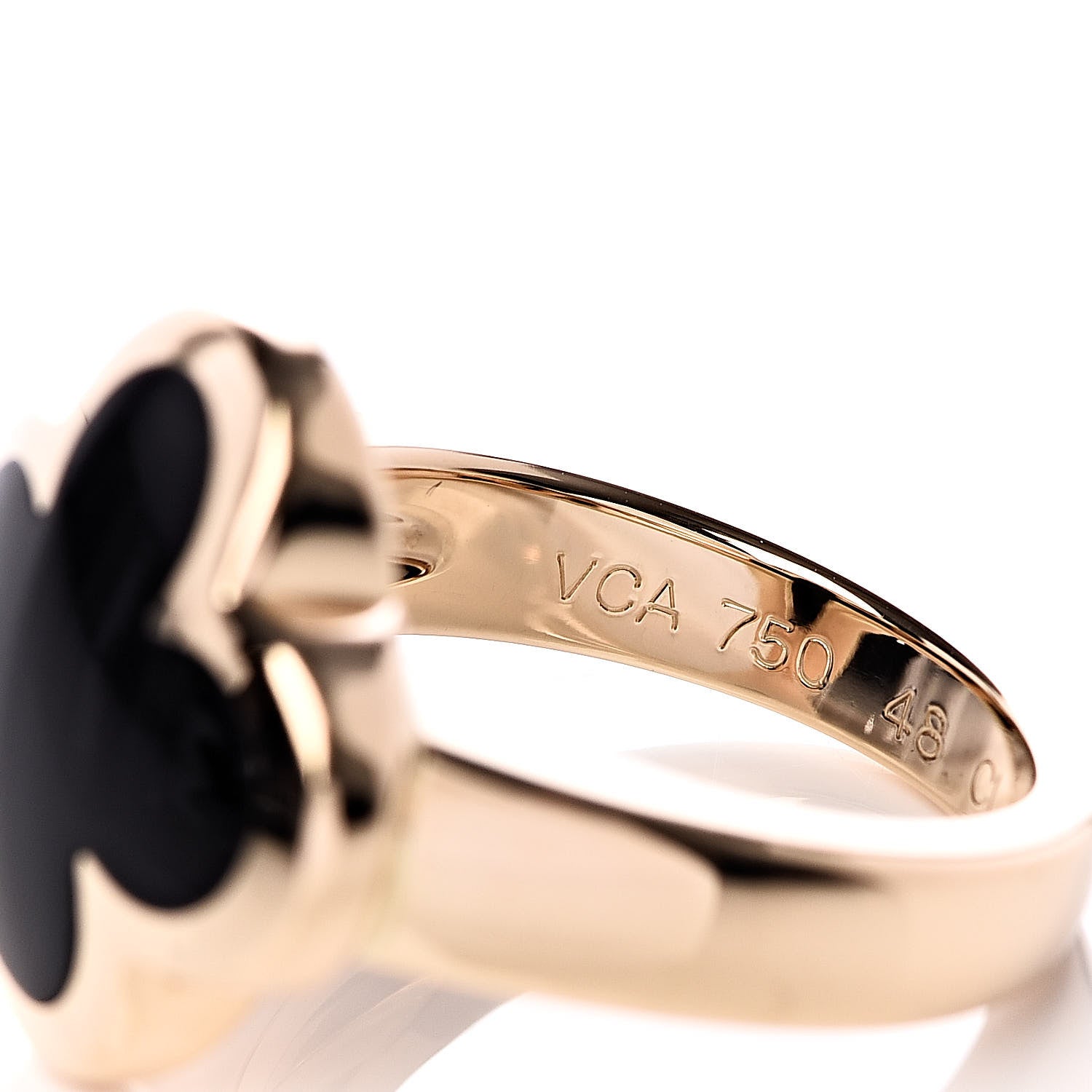 Van Cleef & Arpels 18K Yellow Gold Black Onyx Pure Alhambra Ring 48 4.5 5 of 5