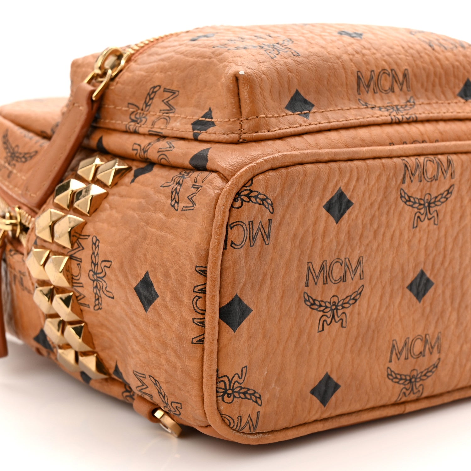 MCM Visetos Side Stud X-Mini Stark Bebe Boo Backpack Cognac 8 of 12