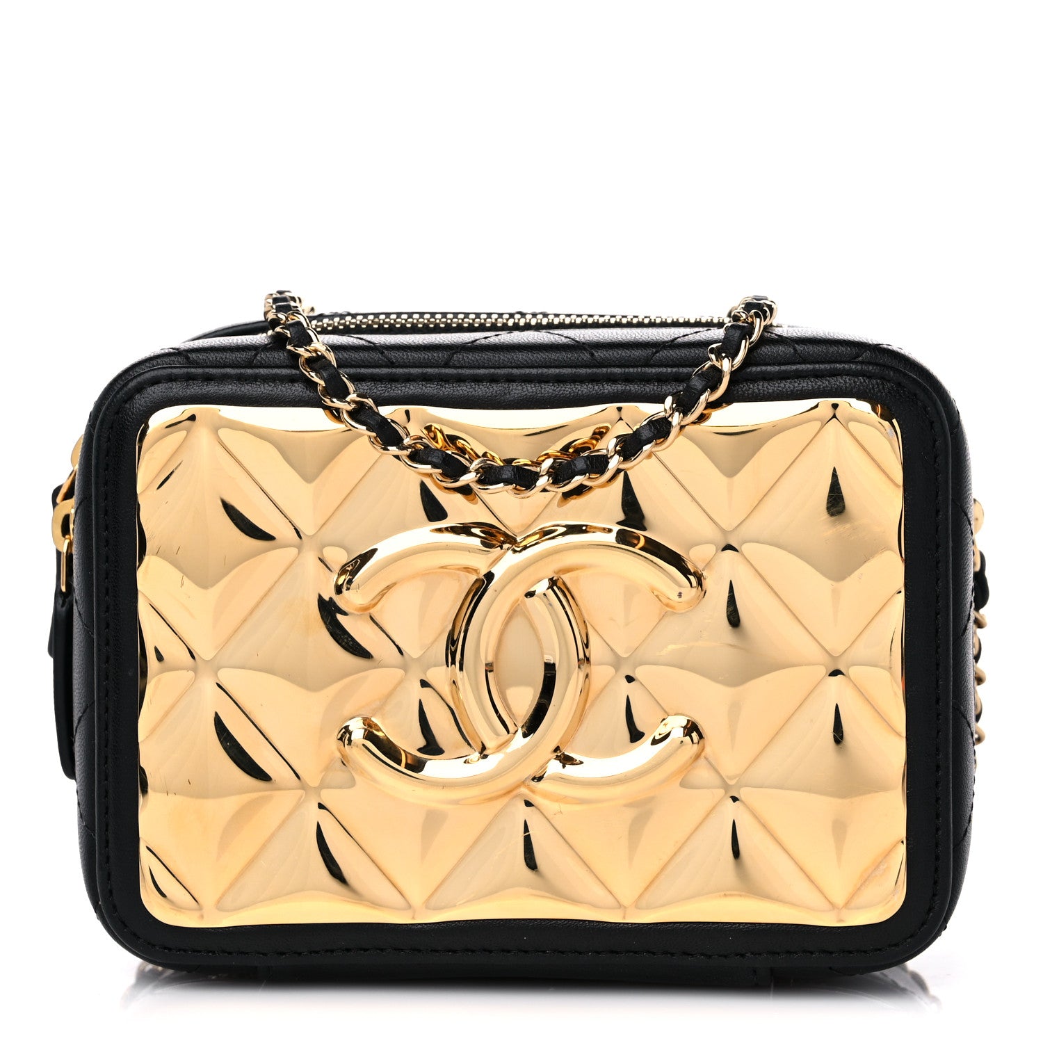 Chanel Lambskin Quilted Golden Plate Clutch With Chain Black 1 of 10