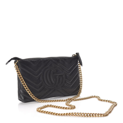 Gucci Calfskin Matelasse Mini GG Marmont Chain Bag Black 3 of 12