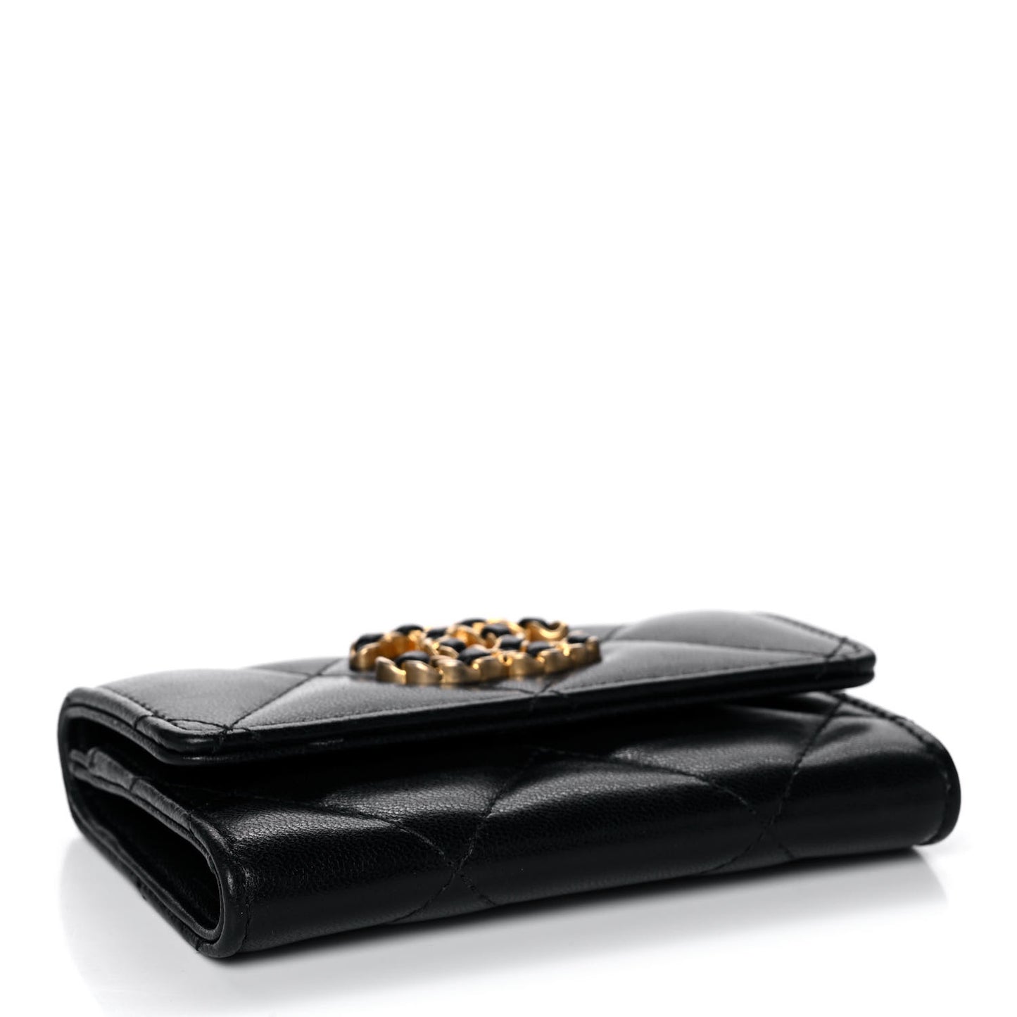 Lambskin Quilted Chanel 19 Flap Card Holder Black