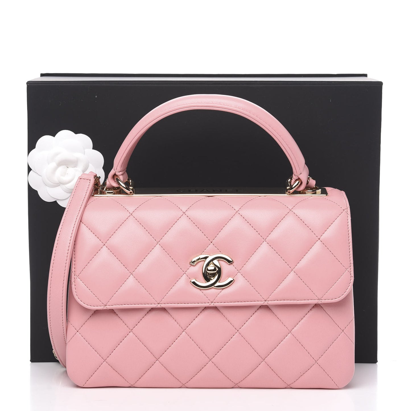 Lambskin Quilted Small Trendy CC Flap Dual Handle Bag Pink