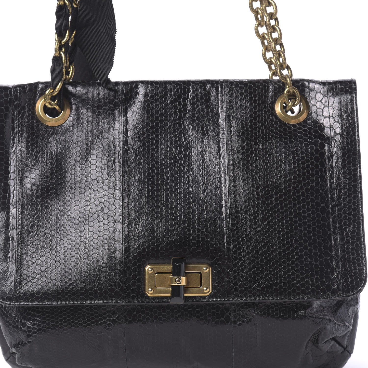 Lanvin Watersnake Medium Sugar Flap Shoulder Bag Black 9 of 9