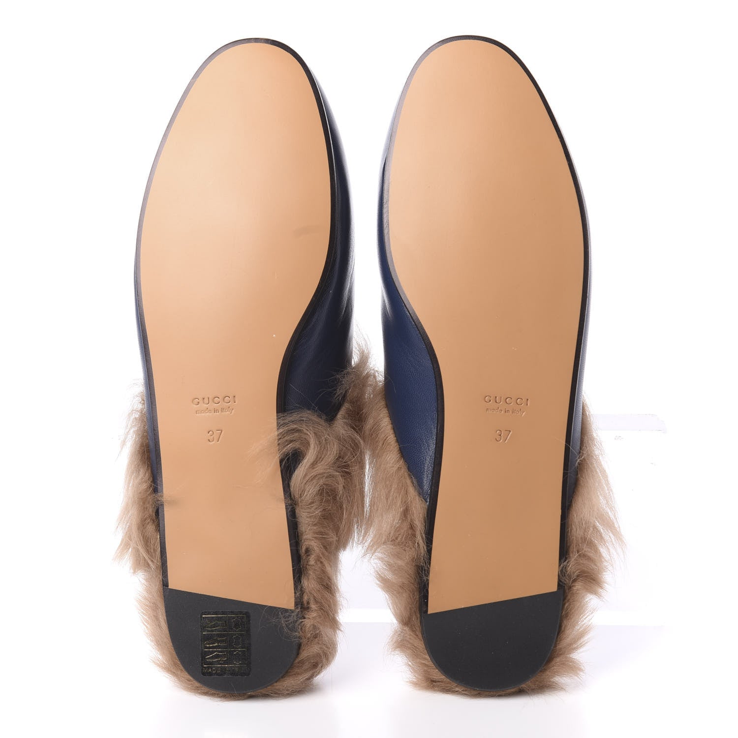 Gucci Malaga Kid Fur Womens Princetown Slippers 37 Blue Agata 5 of 8
