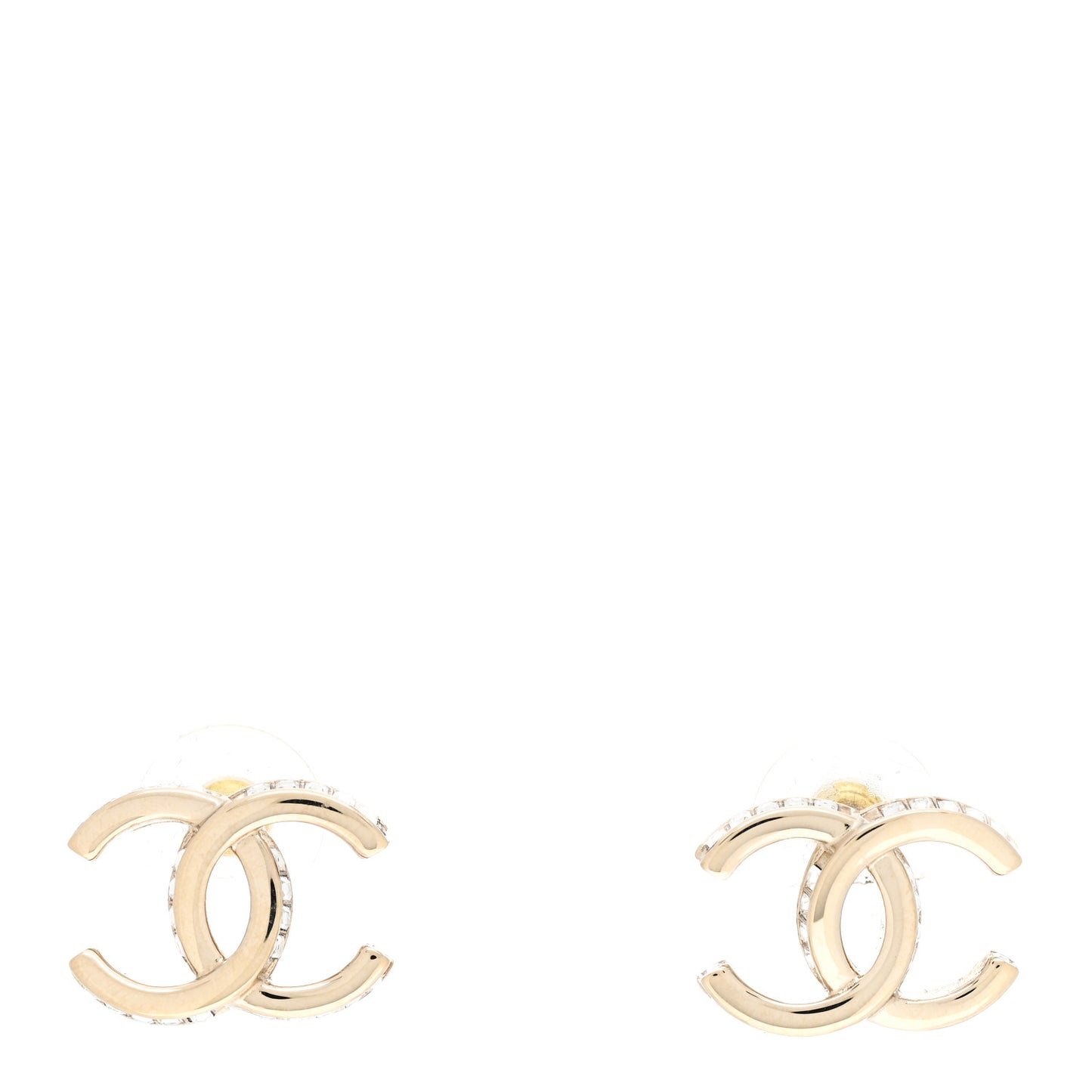 Metal Baguette Crystal CC Earrings Gold