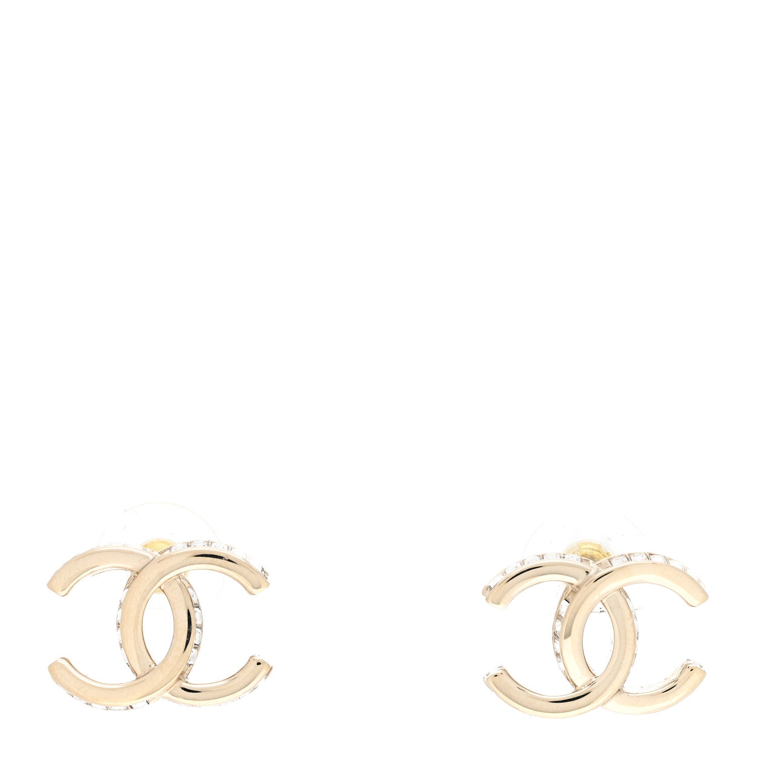 Chanel Metal Baguette Crystal CC Earrings Gold 1 of 5