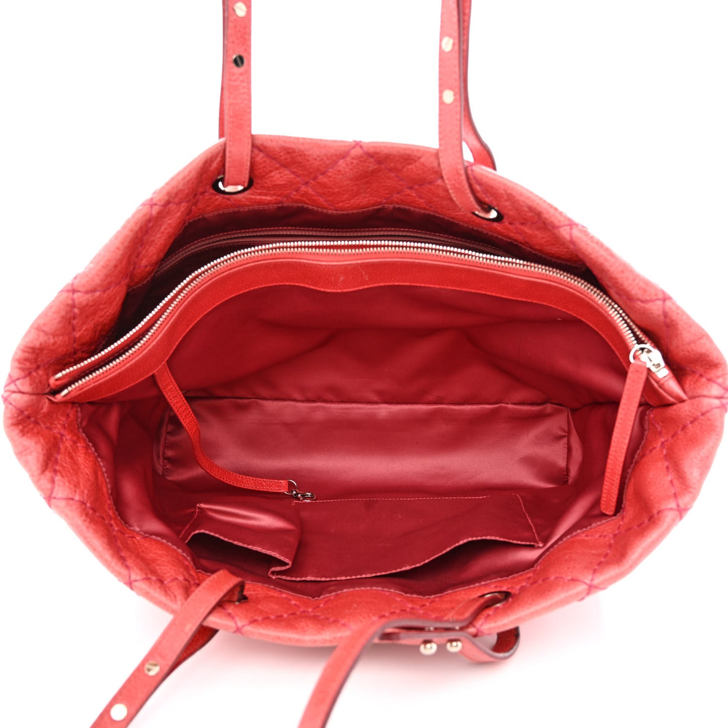 Glazed Calfskin Large On The Road Tote Red