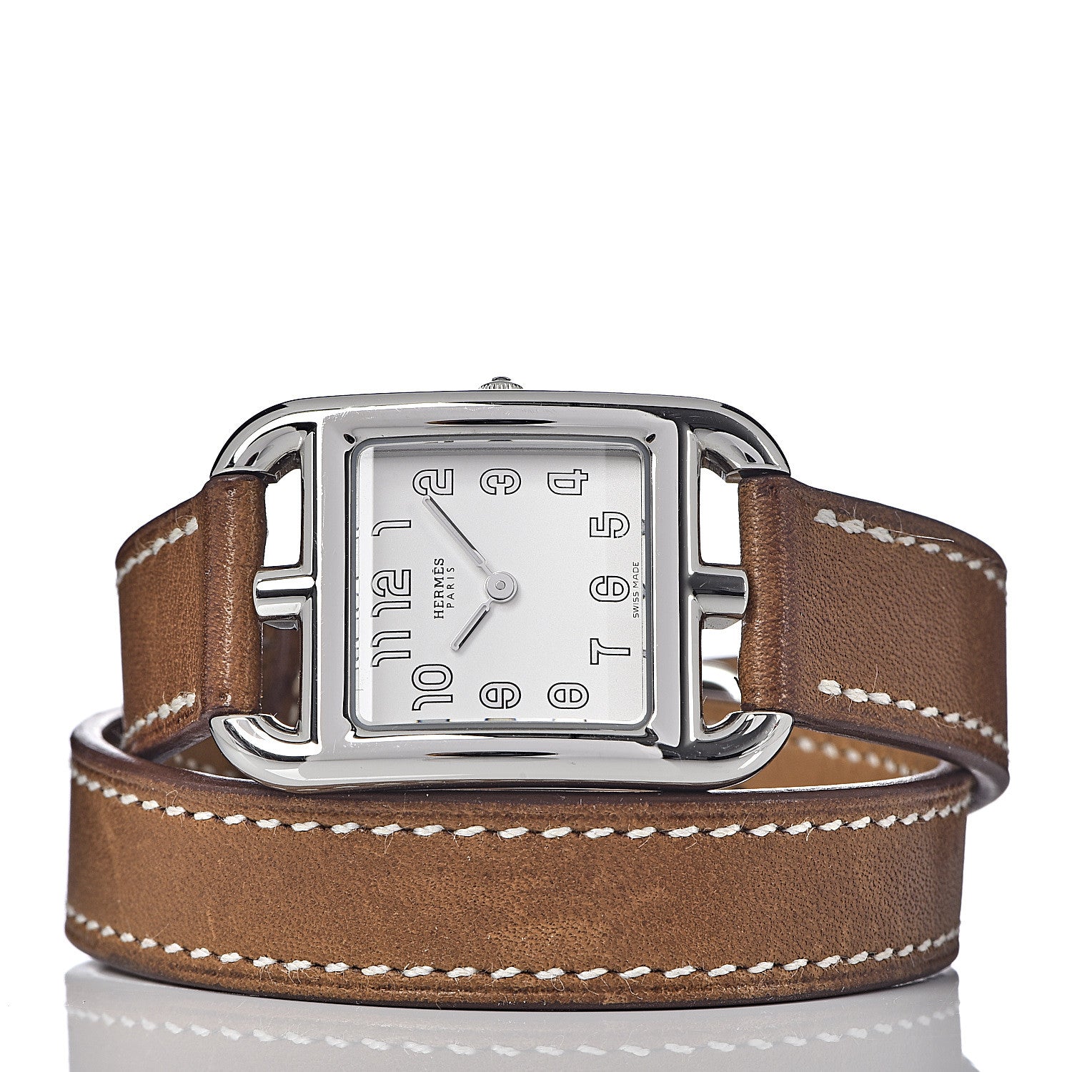 Hermes Stainless Steel Barenia 23mm Cape Cod Double Tour Quartz Watch Fauve 3 of 9