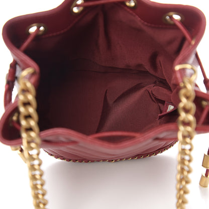 Chanel Sheepskin Chevron Quilted Small Drawstring Bag Dark Red 4 of 10