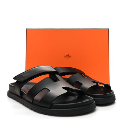 Hermes Calfskin Womens Chypre Sandals 39 Black 9 of 9