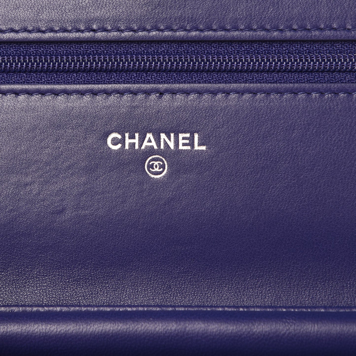 Lambskin Quilted Wallet On Chain WOC Dark Blue