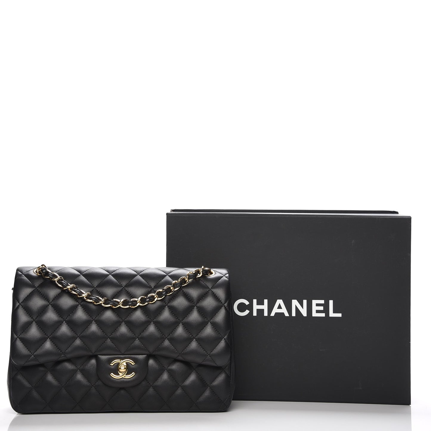 Lambskin Quilted Jumbo Double Flap Black