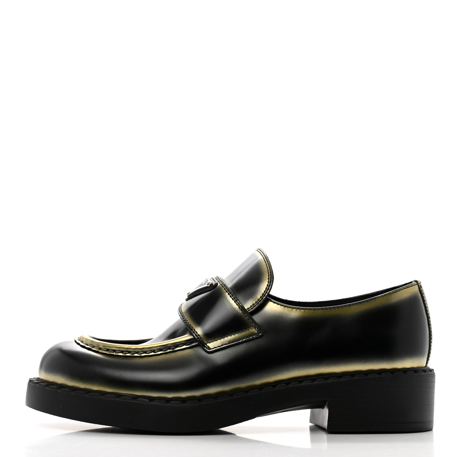 Prada Spazzolato Sfumato Metal Triangle Logo 50mm Loafers 40.5 Black Platino 1 of 11