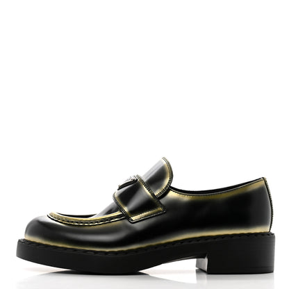 Prada Spazzolato Sfumato Metal Triangle Logo 50mm Loafers 40.5 Black Platino 1 of 11