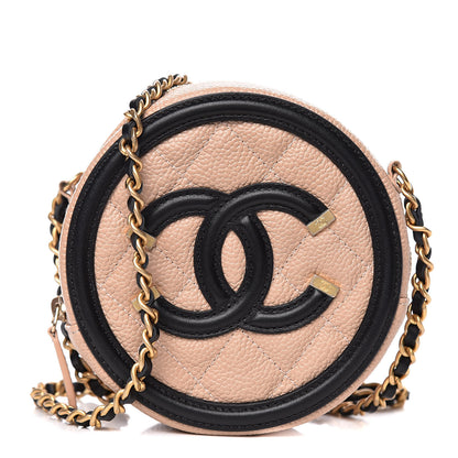 Chanel Caviar Quilted Round Filigree Crossbody Beige Black 1 of 11