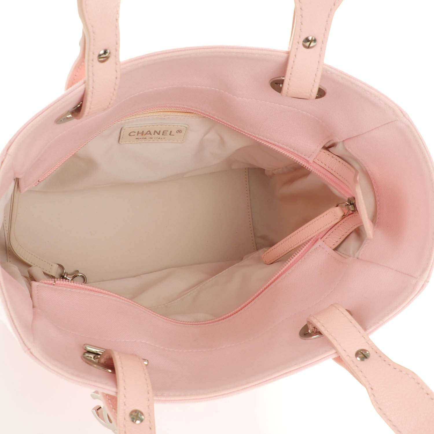 Chanel Coated Canvas Quilted Small Paris Biarritz Tote Light Pink 5 of 7