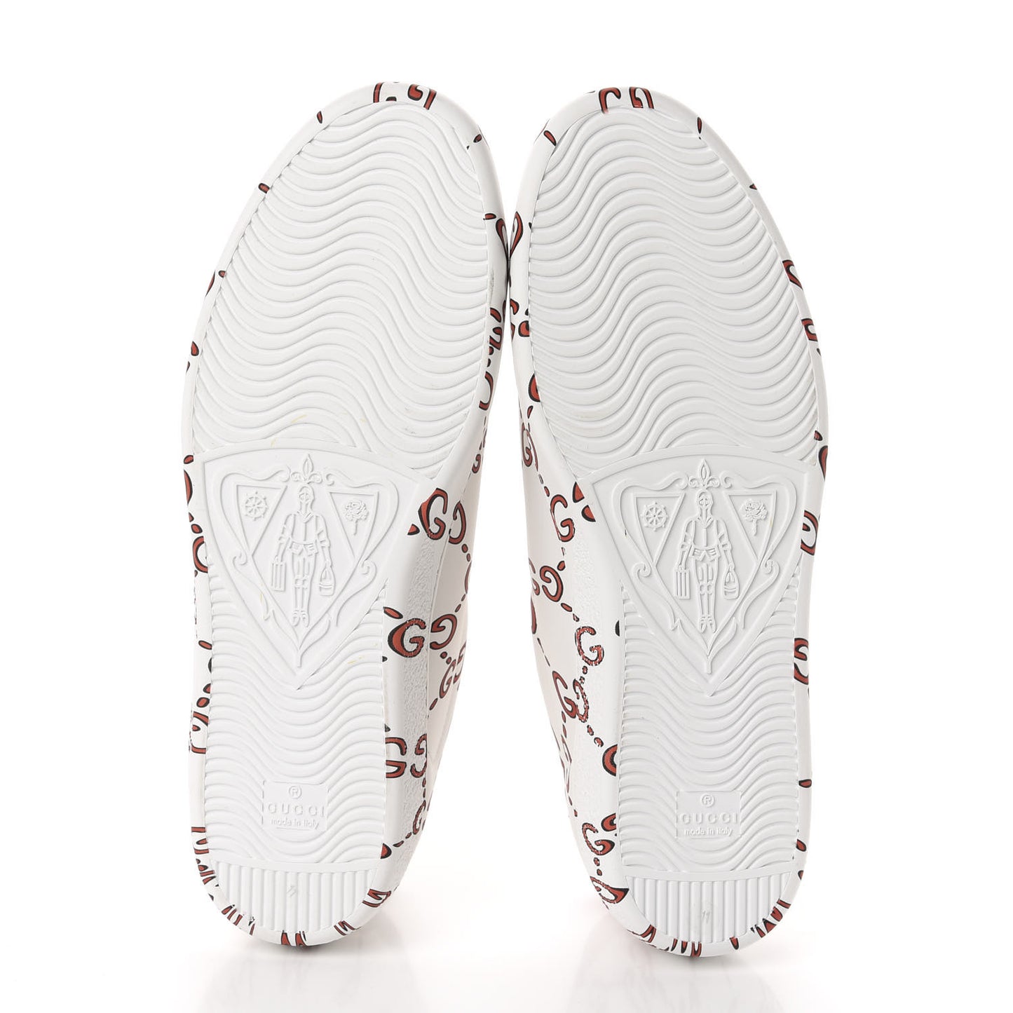 Calfskin GucciGhost Print Mens Ace Sneakers 11 White Hibiscus Red