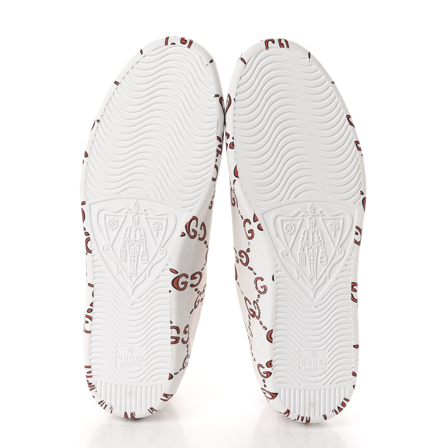 Gucci Calfskin GucciGhost Print Mens Ace Sneakers 11 White Hibiscus Red 6 of 10