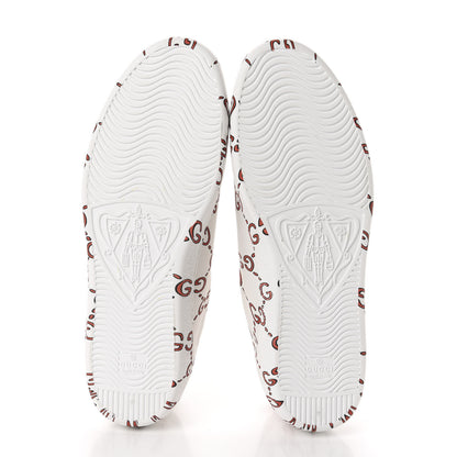 Gucci Calfskin GucciGhost Print Mens Ace Sneakers 11 White Hibiscus Red 6 of 10