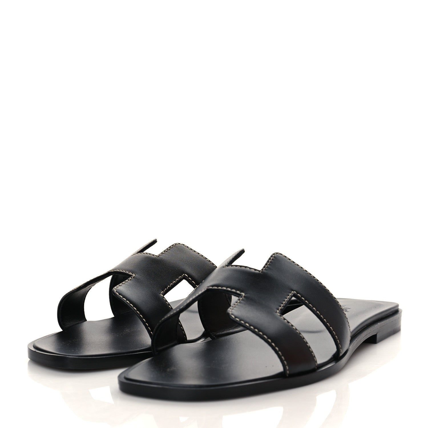 Hermes Box Calfskin Oran Sandals 37.5 Black 3 of 9