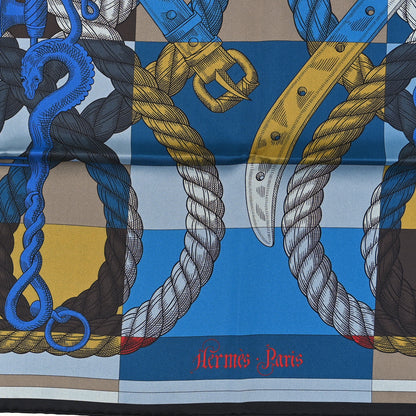 Hermes Silk Double Face Della Cavalleria Finesse Scarf 90 Bleu Gold Taupe 2 of 5