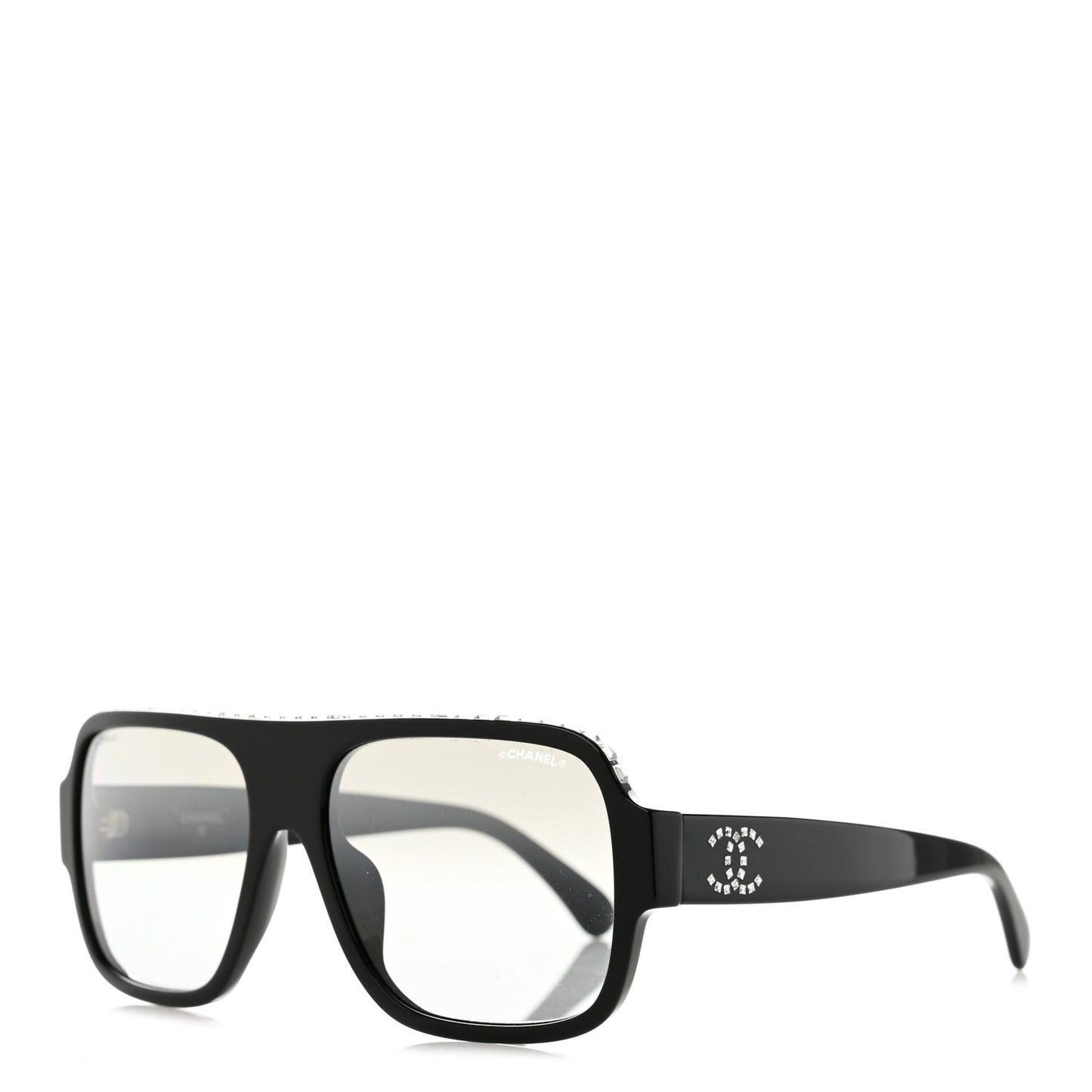 Acetate Crystal CC Shield Sunglasses 71431A Black Silver