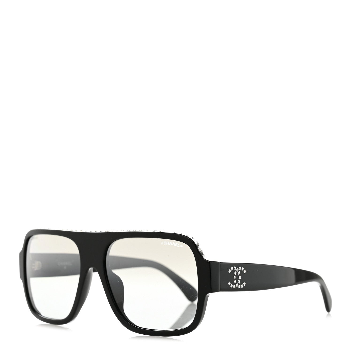 Chanel Acetate Crystal CC Shield Sunglasses 71431A Black Silver 1 of 8