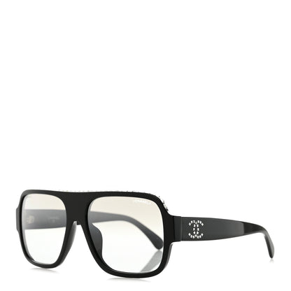 Chanel Acetate Crystal CC Shield Sunglasses 71431A Black Silver 1 of 8