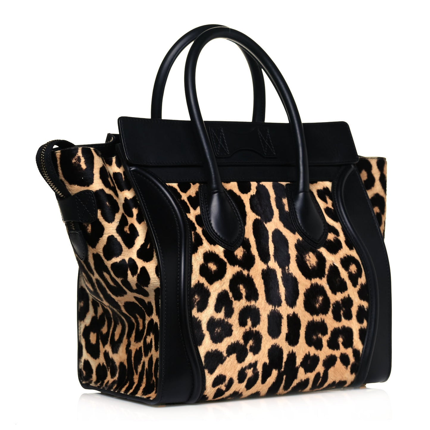 Leopard Pony Hair Mini Luggage Brown