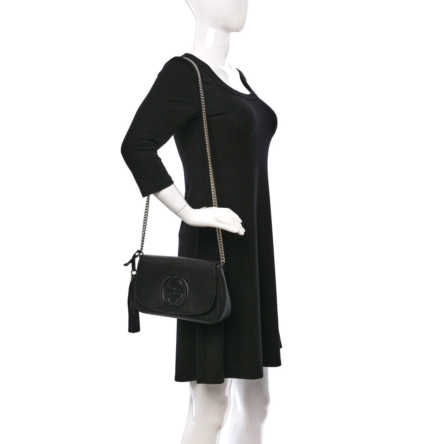 Pebbled Calfskin Medium Soho Flap Crossbody Black