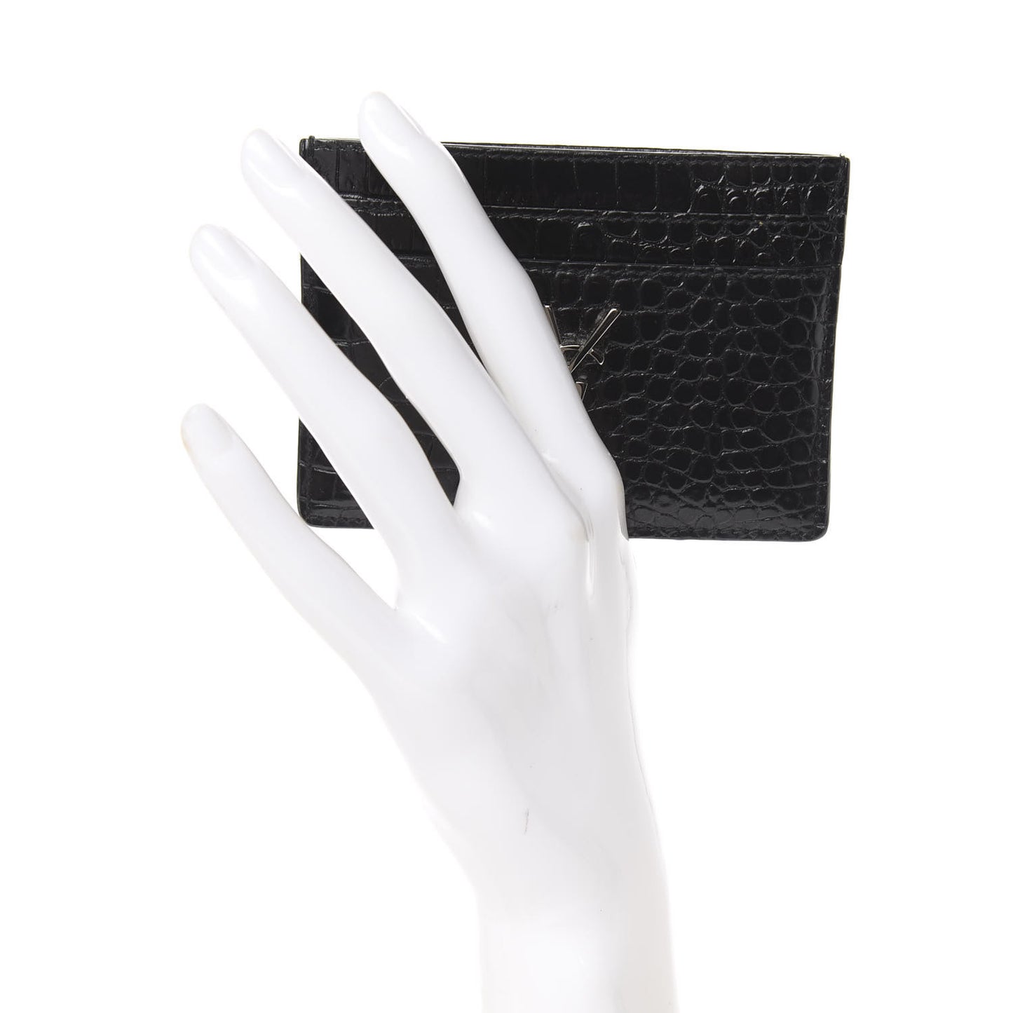 Calfskin Crocodile Embossed Monogram Credit Card Case Black