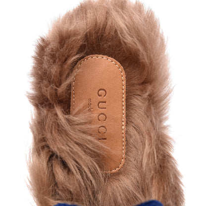 Gucci Velvet Fur Womens Princetown Slippers 35 Cobalt Blue 6 of 8