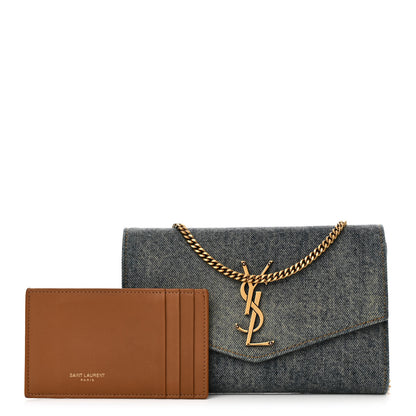 Saint Laurent Denim Monogram Chain Wallet Rodeo Blue Cinnamon 3 of 10