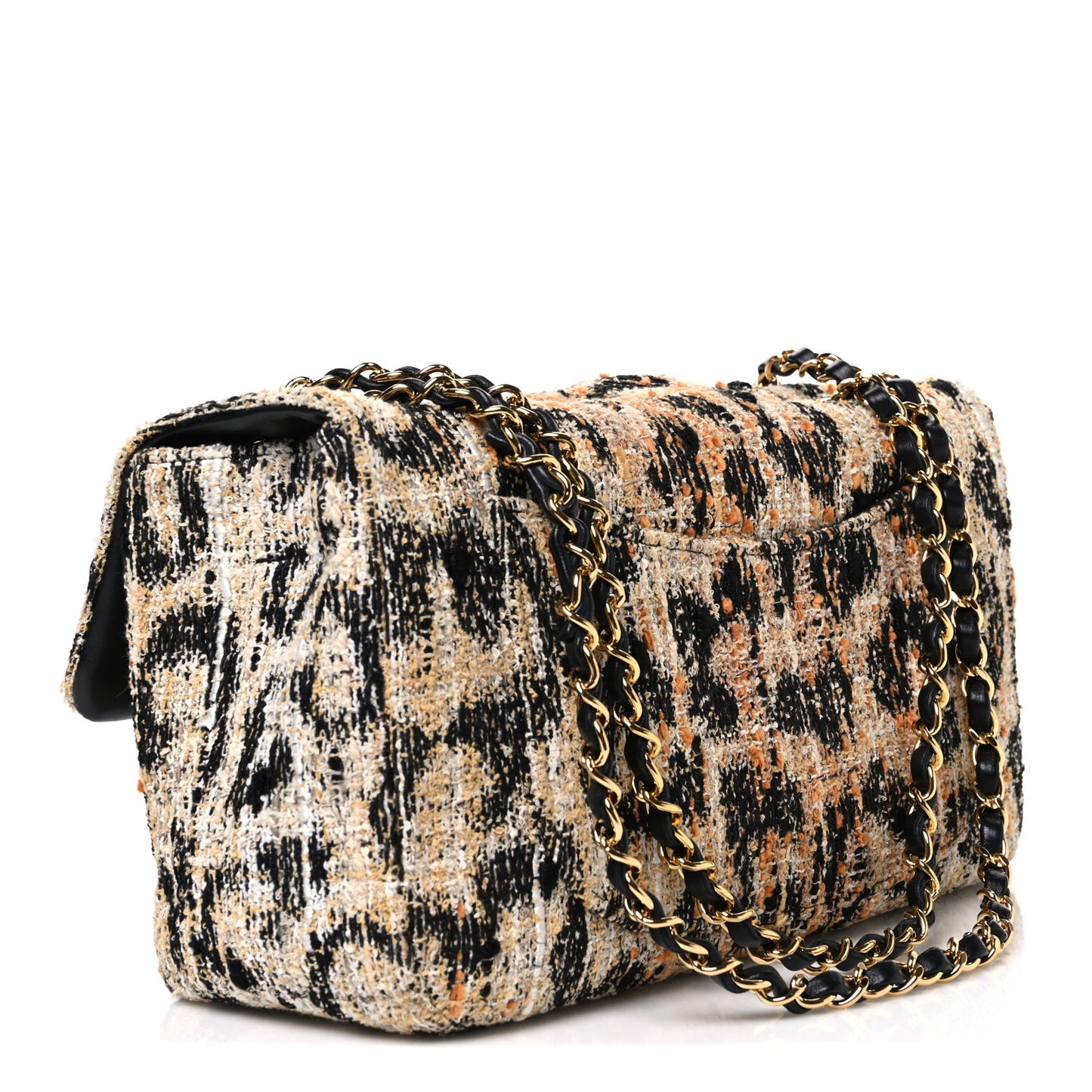 Tweed Mixed Fibers Leopard Print Small Souplissimo Maxi Flap Brown Black White