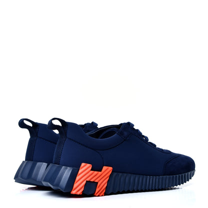 Hermes Technical Jersey Suede Goatskin Bouncing Sneakers 38.5 Marine 3 of 10