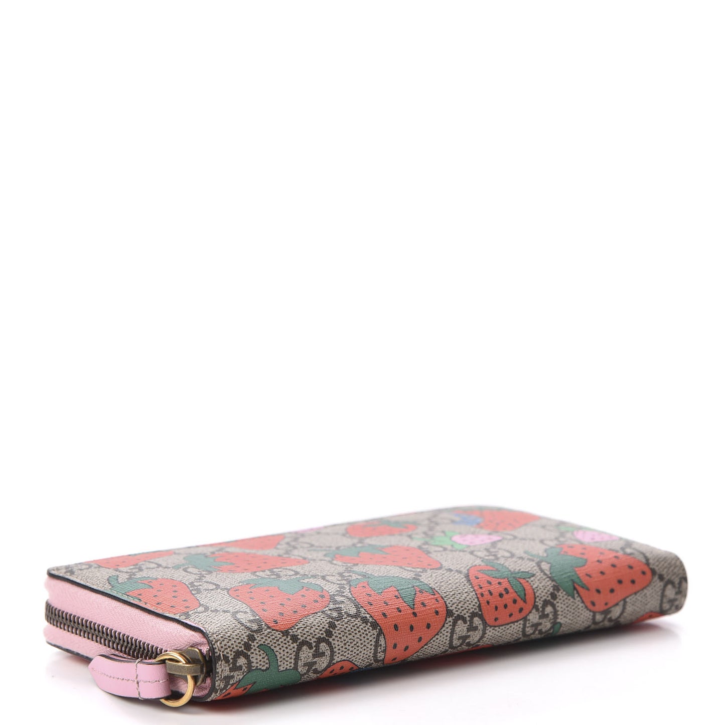 GG Supreme Monogram Strawberry Zip Around Wallet Light Pink