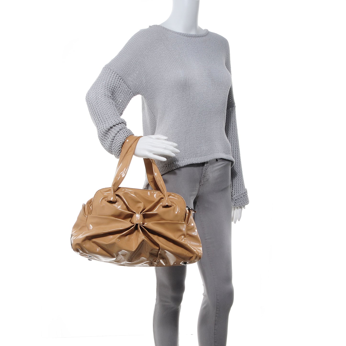 Patent Lacca Pleat Bow Satchel Sand