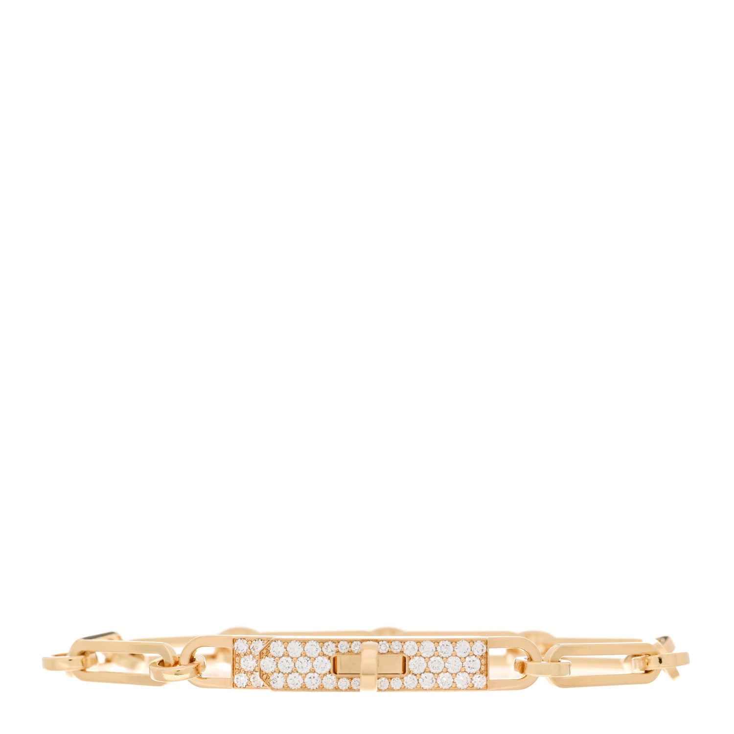 Hermes 18K Yellow Gold Diamond Pave PM Kelly Chaine Bracelet SH 1 of 4