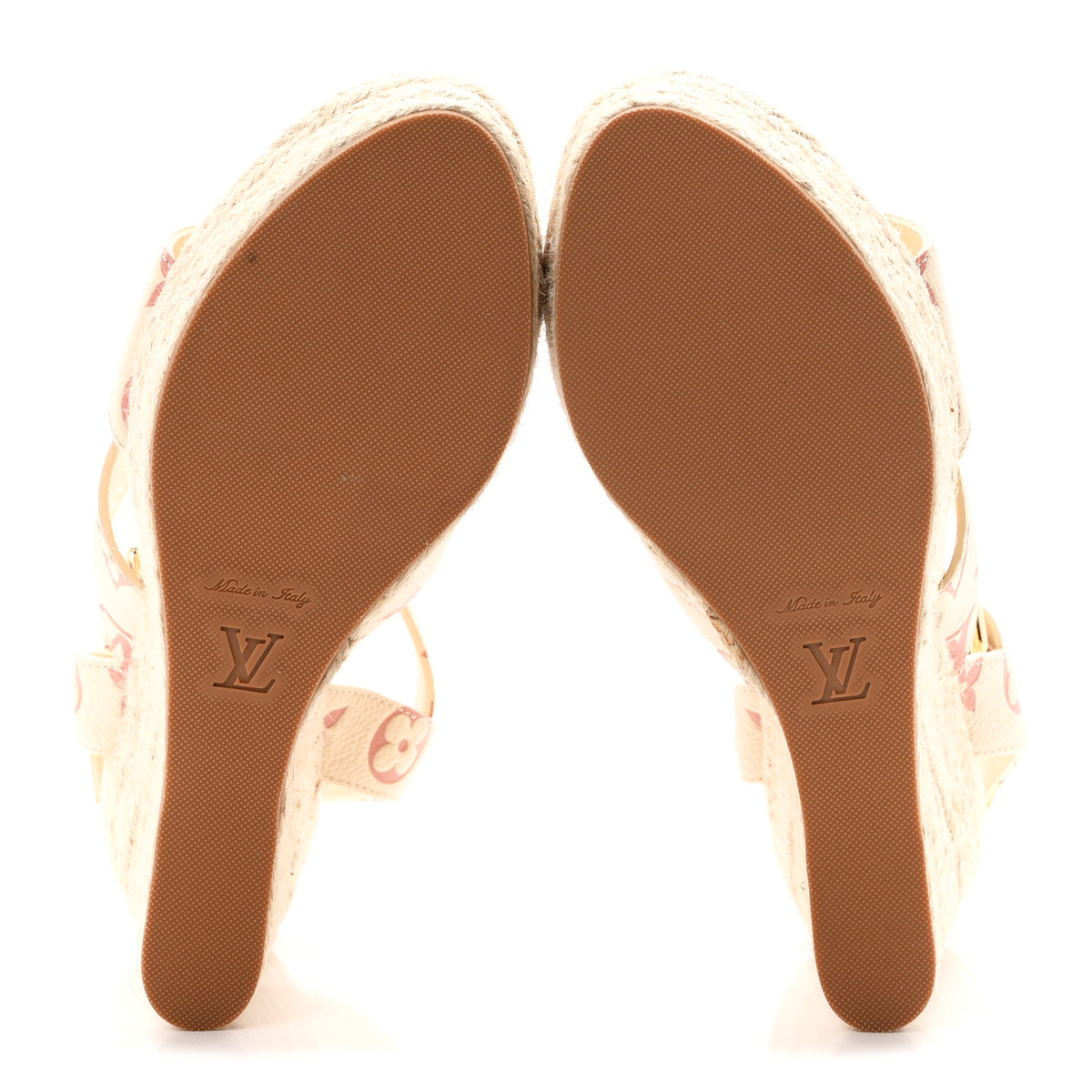 Empreinte Monogram Starboard Espadrille Wedge Sandals 37 Creme Rose Trianon