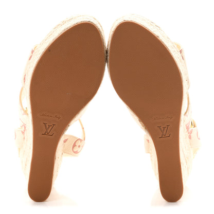 Louis Vuitton Empreinte Monogram Starboard Espadrille Wedge Sandals 37 Creme Rose Trianon 6 of 10