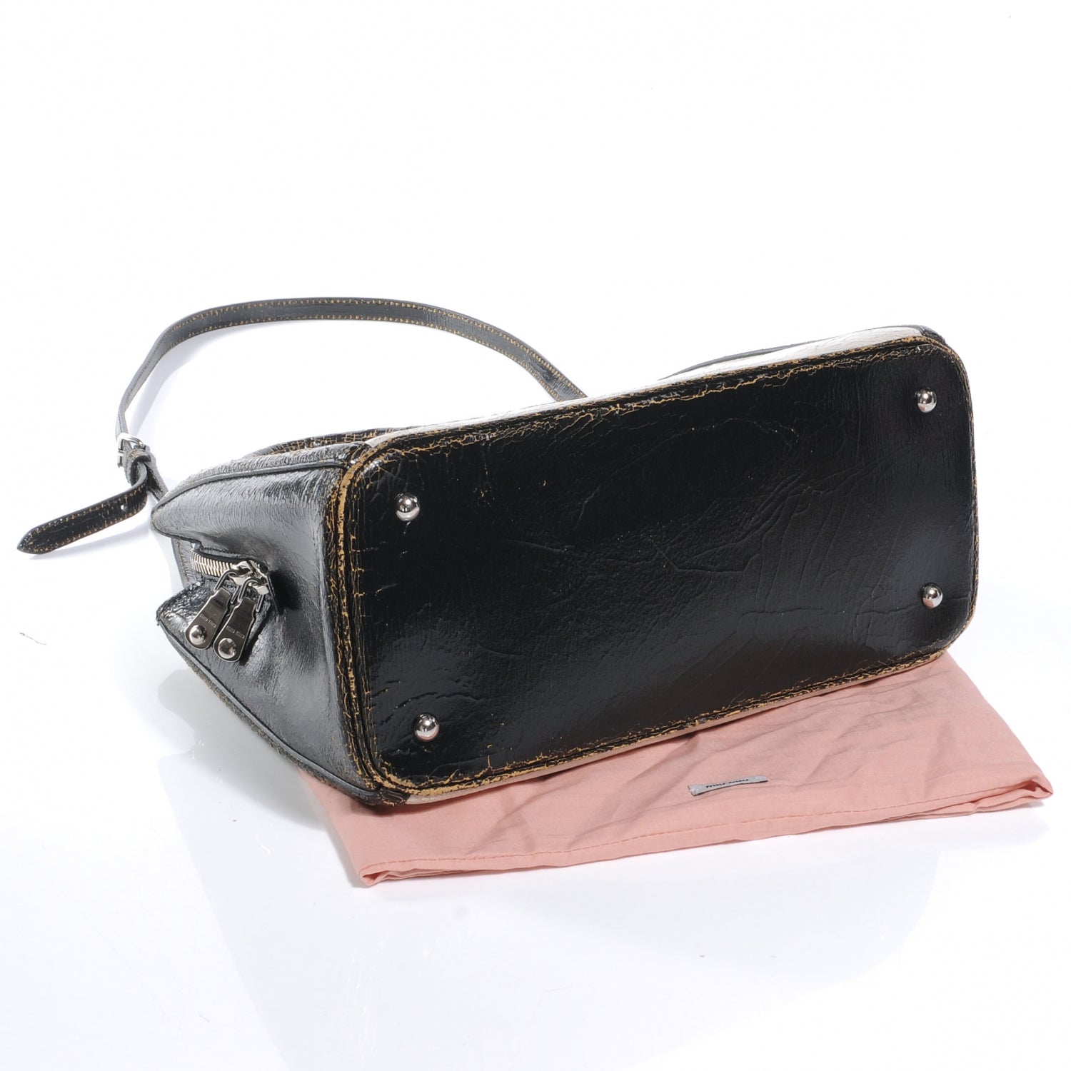 Miu Miu Leather Craquele Handbag Talco and Ebano 5 of 8