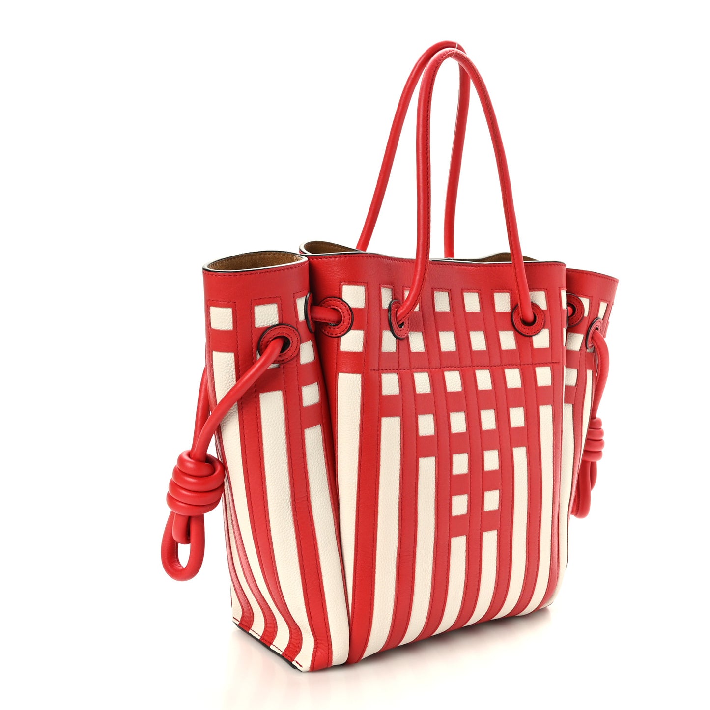 Calfskin Grid Flamenco Knot Tote Red White