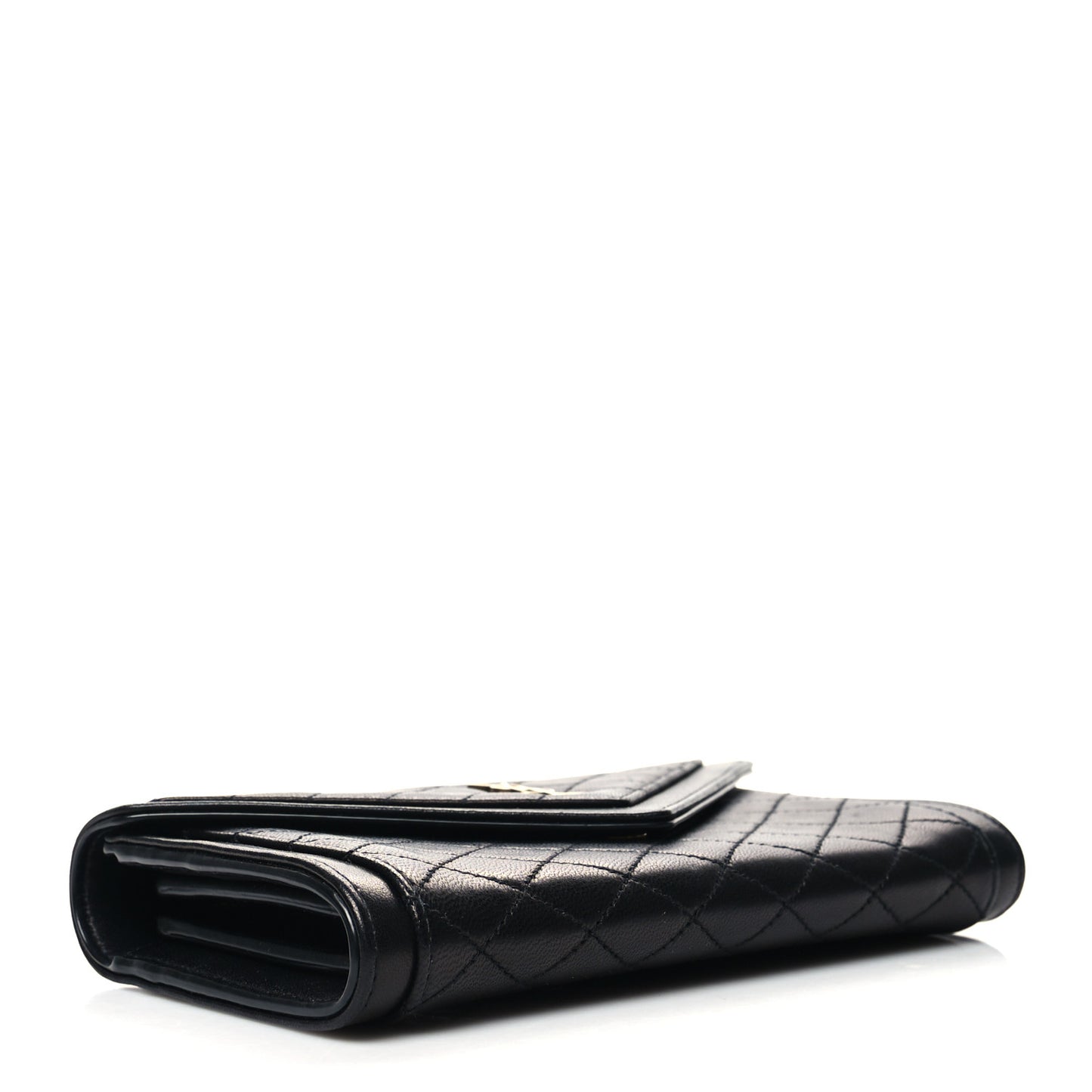 Lambskin Quilted Monogram Large Gabbie Flap Wallet Black
