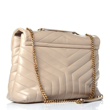 Saint Laurent Calfskin Y Quilted Monogram Medium Loulou Chain Satchel Nude Powder 3 of 9